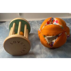 Lovevery Wooden Rolling Bell and Montessori Puzzle Ball Sensory Toy Set Orange